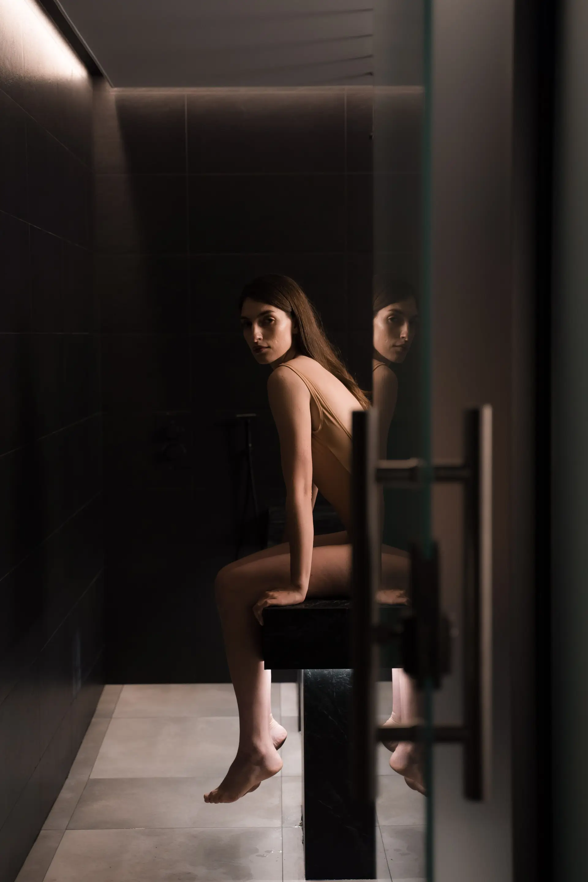 Dimly lit sauna
